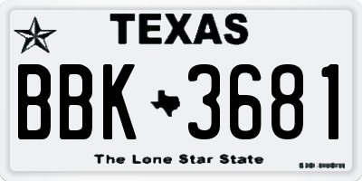 TX license plate BBK3681