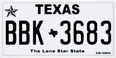 TX license plate BBK3683