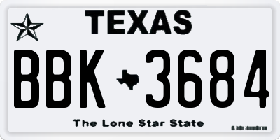 TX license plate BBK3684