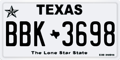 TX license plate BBK3698