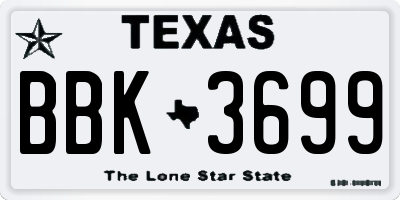 TX license plate BBK3699