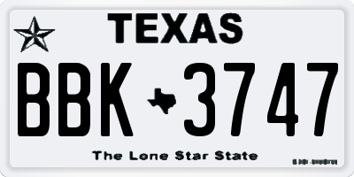 TX license plate BBK3747