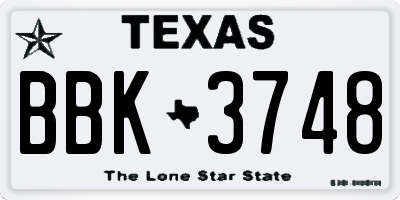 TX license plate BBK3748