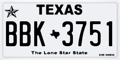TX license plate BBK3751
