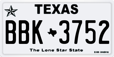 TX license plate BBK3752