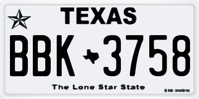 TX license plate BBK3758