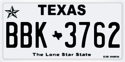 TX license plate BBK3762