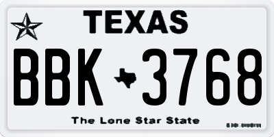 TX license plate BBK3768