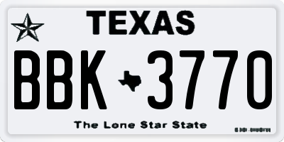 TX license plate BBK3770