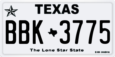 TX license plate BBK3775