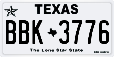 TX license plate BBK3776