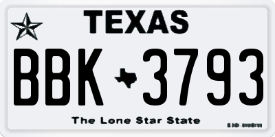 TX license plate BBK3793