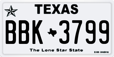 TX license plate BBK3799