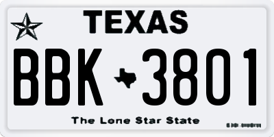 TX license plate BBK3801