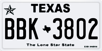 TX license plate BBK3802