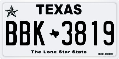 TX license plate BBK3819