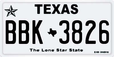 TX license plate BBK3826