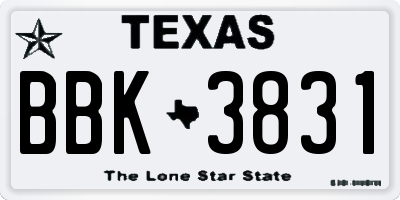TX license plate BBK3831