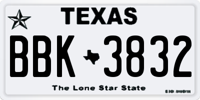 TX license plate BBK3832