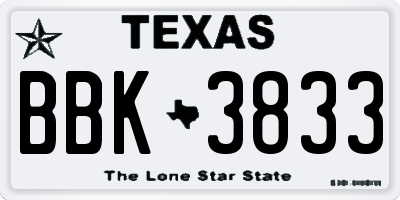 TX license plate BBK3833