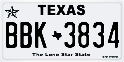 TX license plate BBK3834