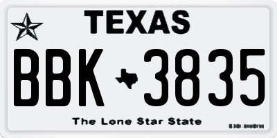 TX license plate BBK3835