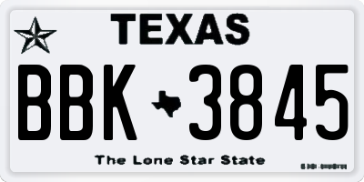 TX license plate BBK3845