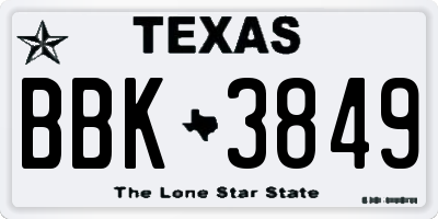 TX license plate BBK3849