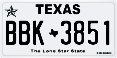 TX license plate BBK3851