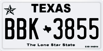 TX license plate BBK3855