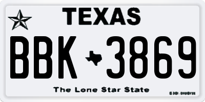TX license plate BBK3869