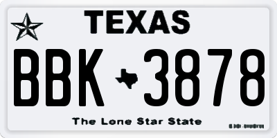 TX license plate BBK3878