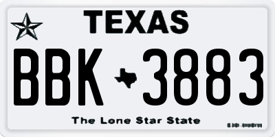 TX license plate BBK3883