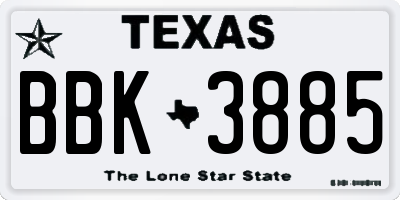 TX license plate BBK3885