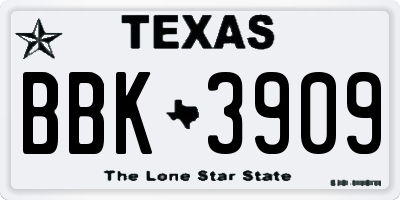 TX license plate BBK3909