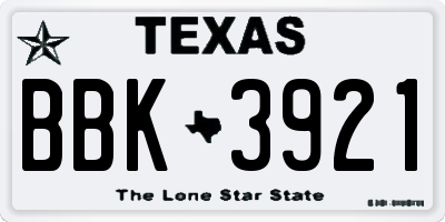 TX license plate BBK3921