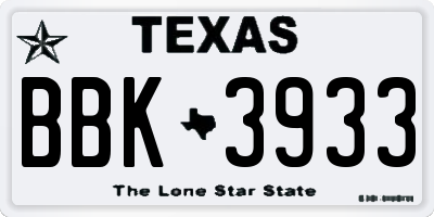 TX license plate BBK3933