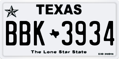 TX license plate BBK3934