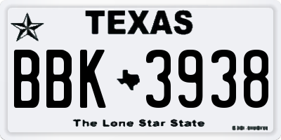 TX license plate BBK3938