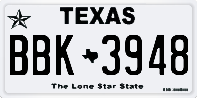 TX license plate BBK3948