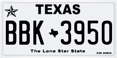 TX license plate BBK3950