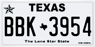 TX license plate BBK3954