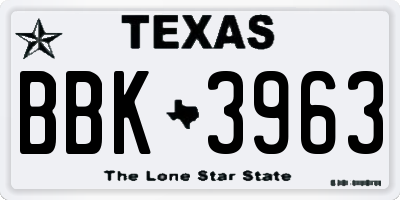 TX license plate BBK3963
