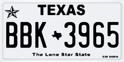 TX license plate BBK3965