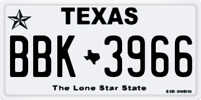TX license plate BBK3966