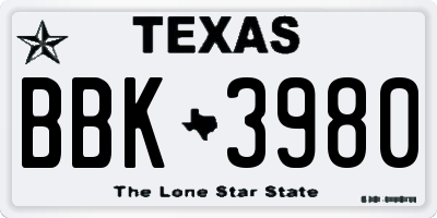 TX license plate BBK3980