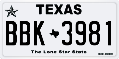 TX license plate BBK3981
