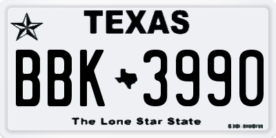TX license plate BBK3990