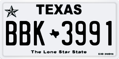 TX license plate BBK3991