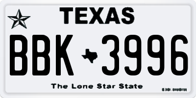 TX license plate BBK3996